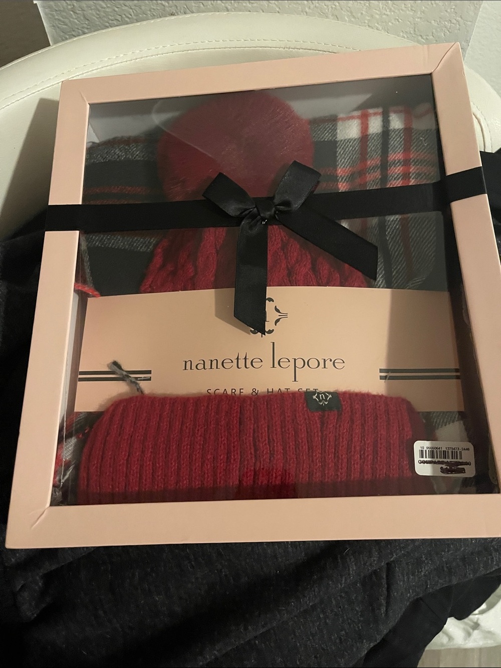 Nanette Lepore Red Knit Hat & Scarf Gift Set